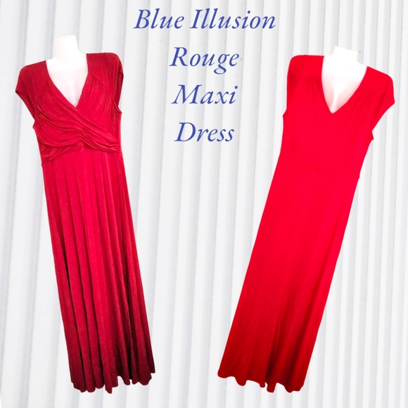 NWT!! Blue Illusion Designer Rouge Viscose Blend Women's Cap Sleeve Maxi Dress!! - Picture 5 of 11